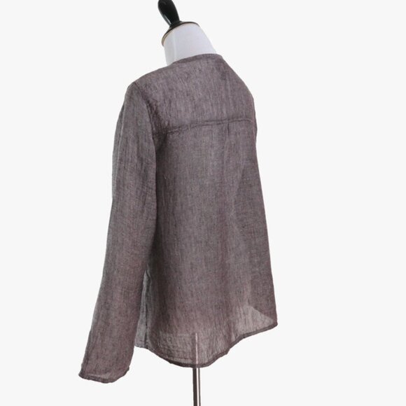 Eileen Fisher Size S Woven Linen Button Down Blouse Brown - Picture 3 of 10
